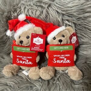 Holiday Time Tan Teddy Bear with Red Santa Hat